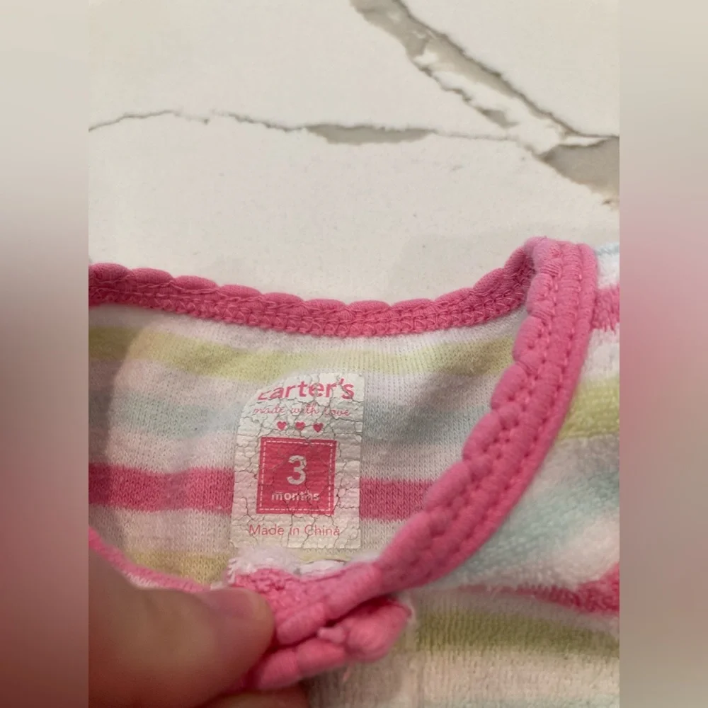 Baby girl carters white pink stripe footie pajamas pjs sleeper button up apple